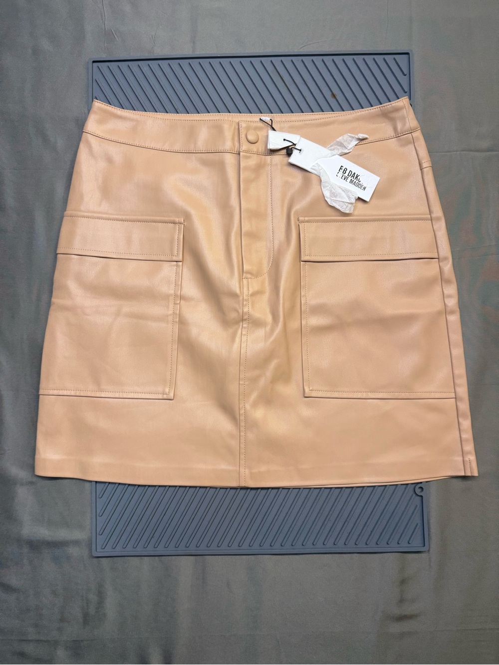 Steve Madden Nude Beige Faux Leather Mini Skirt with Patch Pockets